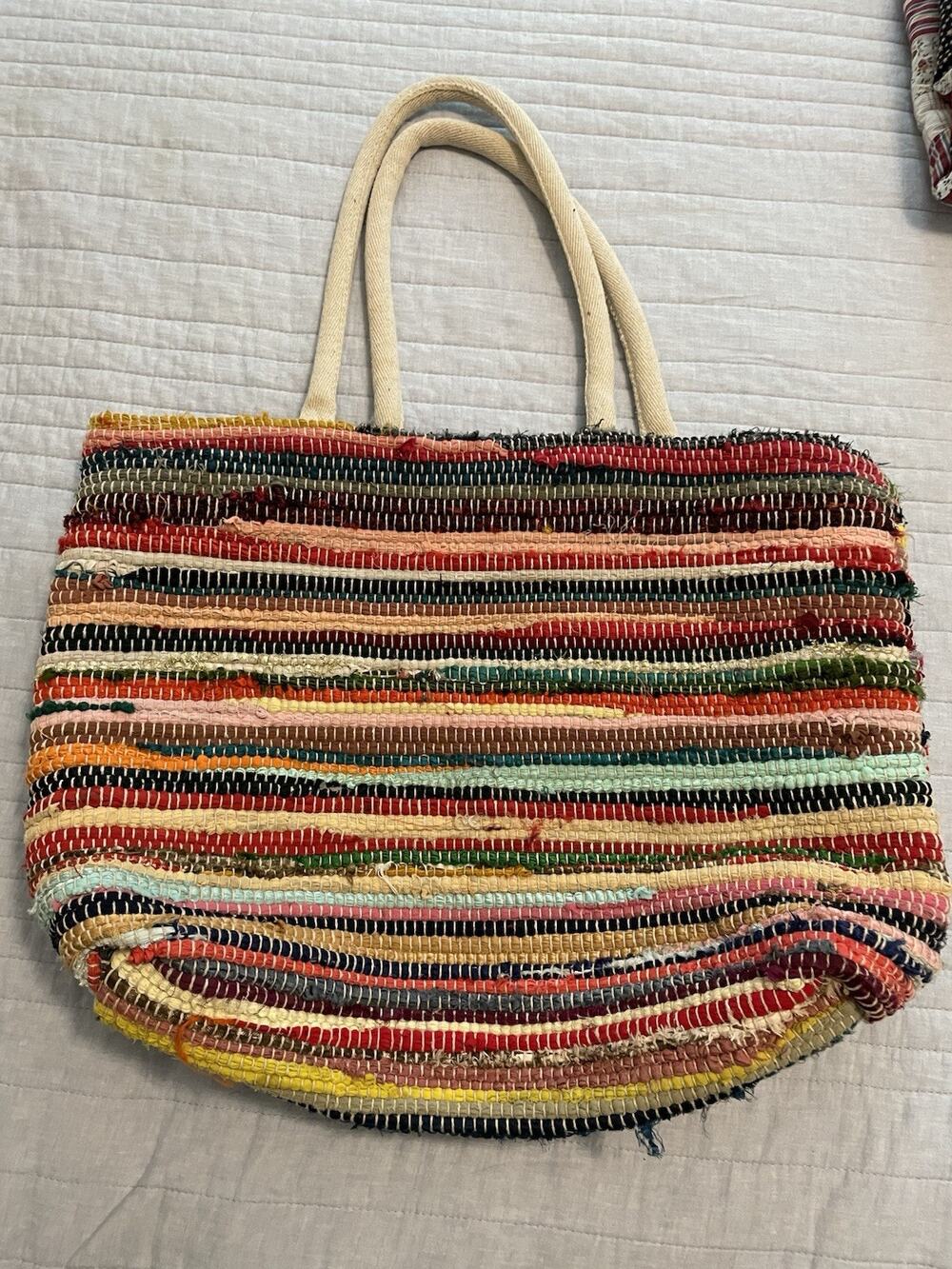 Mabelle Chindie Boho Gypsy Tote Bag 100% Cotton Multicolor Rag Rug